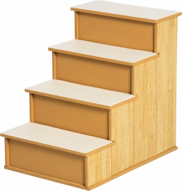 Scala per animali domestici PawHut con imbottiture estraibili, colore naturale e crema, L 40 cm x P 59 cm x H 54,2 cm