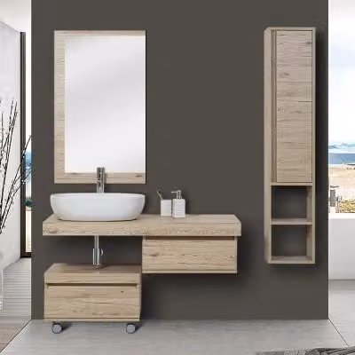 Mensola da bagno INBAGNO in Rovere di Bordeaux con staffe per lavabo e specchio