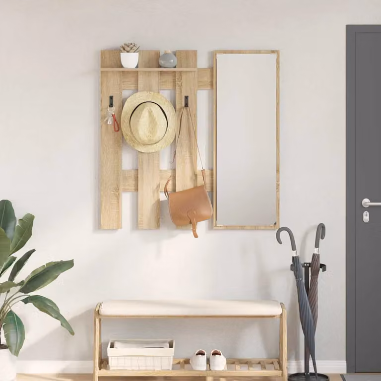 vidaXL Appendiabiti a muro moderno in legno color marrone, L 100 x P 10 x H 100 cm