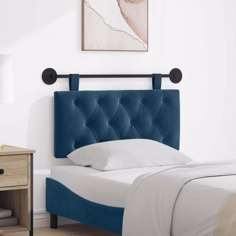 Testiera per letto sospesa vidaXL in velluto blu con illuminazione integrata e pannello imbottito