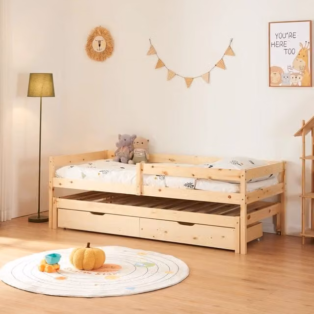 Letto a due livelli Sonkajärvi per cameretta en.casa in legno di pino con cassetti, L/P/H: 90 x 200 x 165 cm
