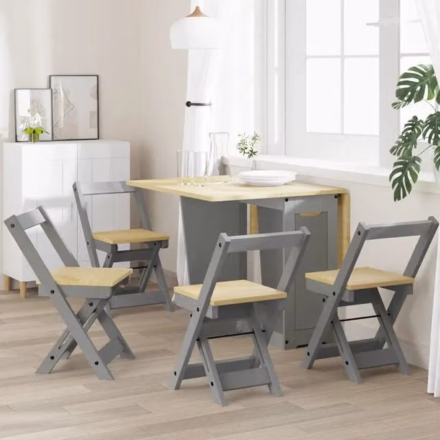 Set di 4 sedie pieghevoli Corona vidaXL in legno di pino grigio