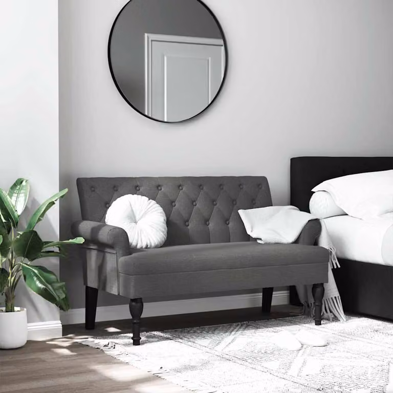 Panca con schienale vidaXL in tessuto grigio con struttura in legno e MDF, L 120 x P 62 x H 75,5 cm