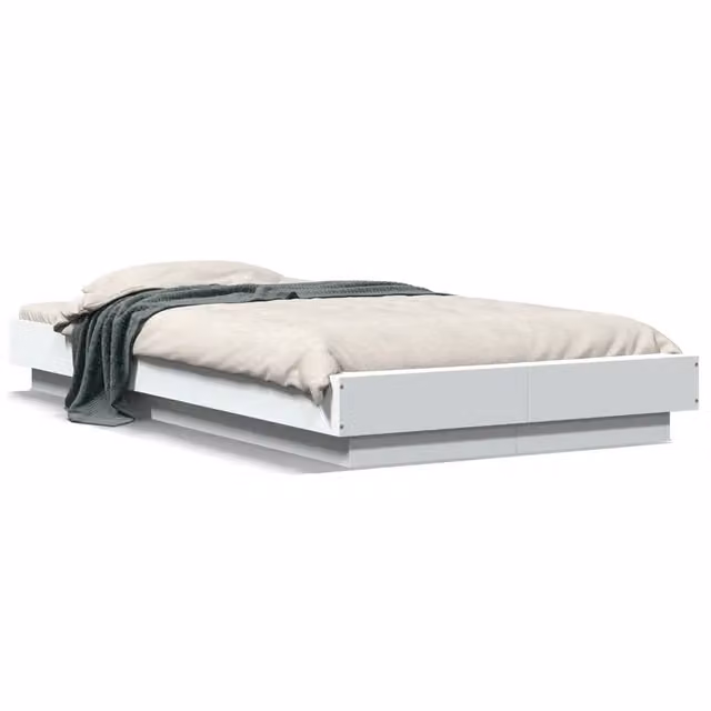 Letto singolo moderno in legno multistrato bianco con doghe fisse L/P/H: 190 x 75 x 23 cm