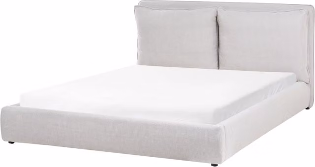 Letto matrimoniale moderno BELIANI in tessuto bouclé grigio con struttura in legno e testiera imbottita L/P/H: 160 x 200 x 235 cm