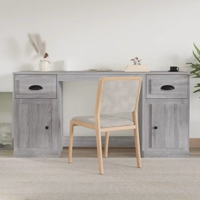 Scrivania moderna con armadietto vidaXL in legno grigio, L: 154,5 cm, P: 50,0 cm, H: 75,0 cm