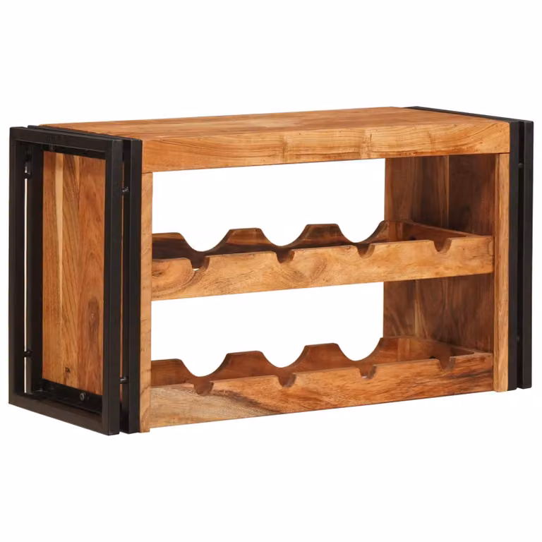 vidaXL Portabottiglie in Legno di Acacia e Metallo Marrone Stile Industrial L: 80 cm, P: 45 cm, H: 33 cm