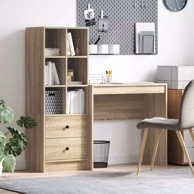 Scrivania moderna con scaffale vidaXL in rovere color marrone, L: 125,5 cm, P: 40 cm, H: 127 cm