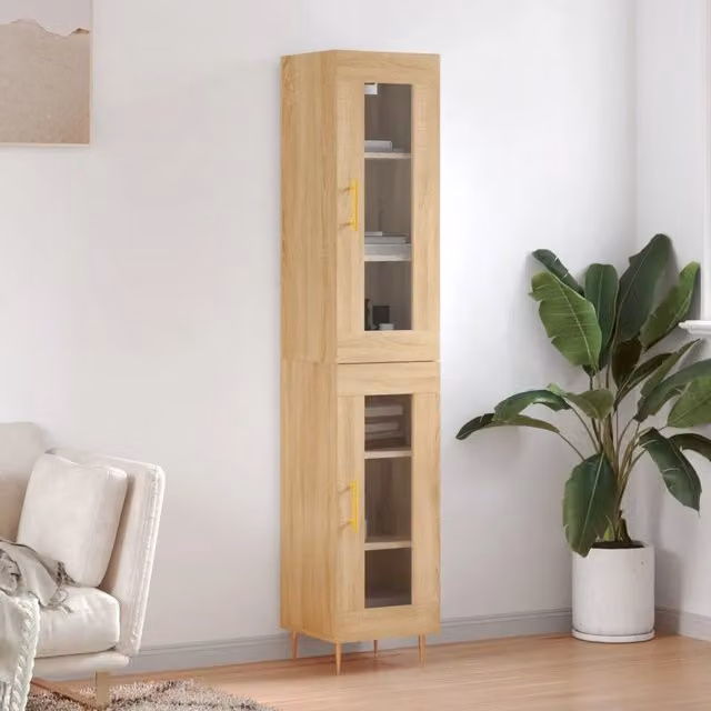 Credenza Buffet Design Mania in Rovere con Ante in Vetro, L/P/H: 34,5 x 34 x 180 cm