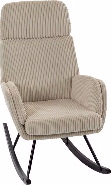 Sedia a dondolo HOMCOM in velluto a coste beige con schienale alto e gambe in legno di caucciù