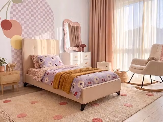 Letto singolo BELIANI beige in stile scandinavo imbottito L: 90 cm, P: 200 cm, H: 102 cm