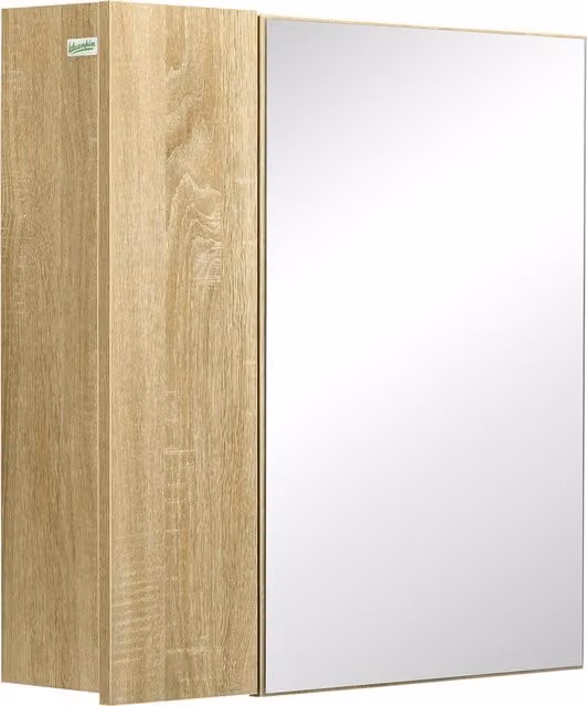 Mobiletto Specchio da Bagno kleankin a 4 Sezioni con Ripiani Regolabili in Legno e Vetro, Grigio, L: 90 cm, P: 15 cm, H: 75 cm