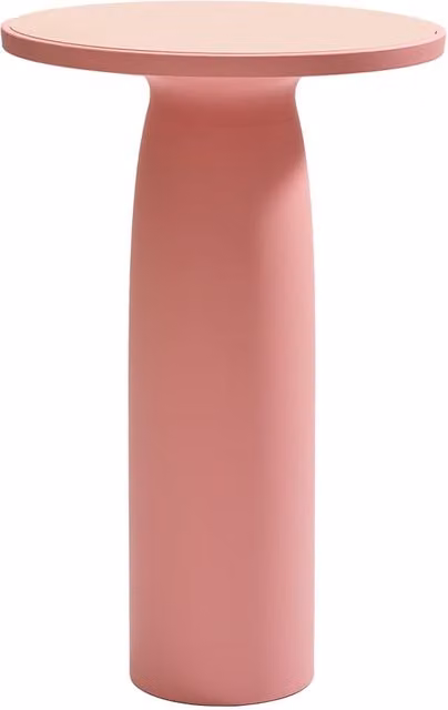 Tavolo alto rotondo Qeeboo Toto rosa con base a colonna centrale e piano in vetro opaco