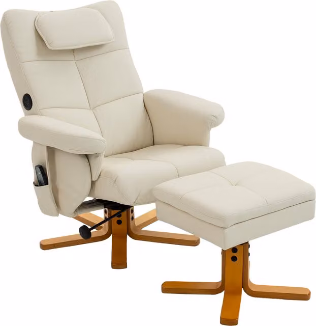 Poltrona relax HOMCOM con poggiapiedi, schienale reclinabile e cassettino portaoggetti, rivestimento in ecopelle beige