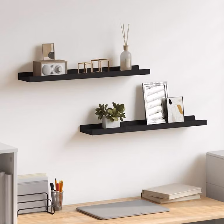 Set di 2 mensole a parete vidaXL in MDF laccato nero, L 60 cm x P 9 cm x H 3 cm