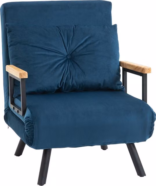 Poltrona Relax HOMCOM in Stile Scandinavo con Sedia a Dondolo e Cuscino con Bottone, Rivestimento in Velluto Nero e Struttura Naturale