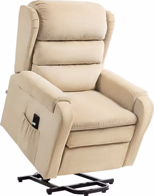 Poltrona Reclinabile e Alzapersona HOMCOM con Telecomando, Sedia in Tessuto Beige per Soggiorno, H 109 x L 85 x P 85 cm