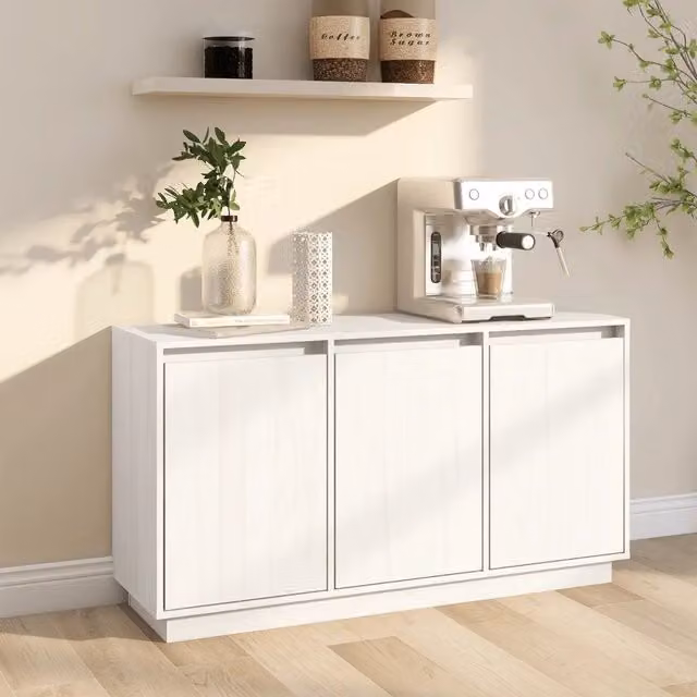 Credenza moderna vidaXL in legno di pino bianco da appendere al muro L 111 x P 34 x H 60 cm