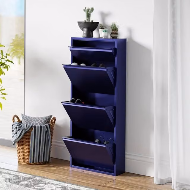 Scarpiera Sokndal en.casa in metallo con contenitori ribaltabili Blu Notte L/P/H: 118 x 50 x 15 cm