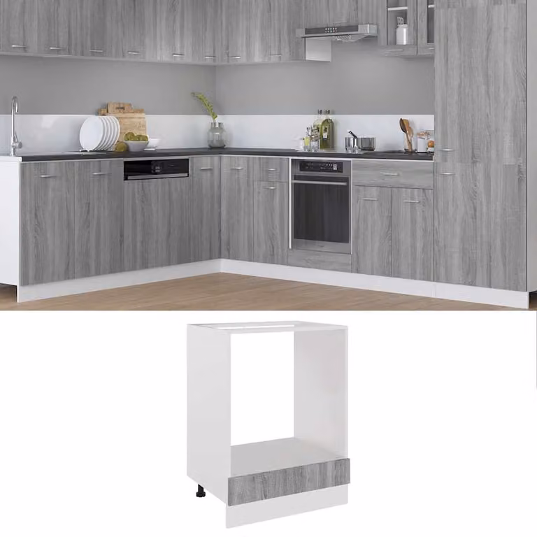 Mobile da forno vidaXL Riga Grigio Sonoma con ante a battente e ripiano aperto L: 60 cm, P: 46 cm, H: 81,5 cm