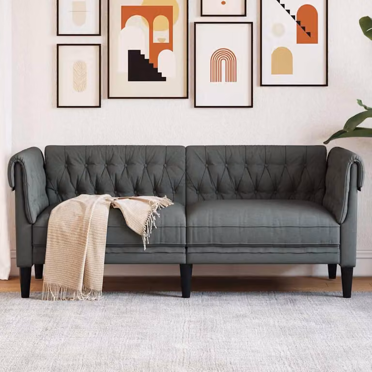 vidaXL Divano Chesterfield a 2 Posti in Tessuto Grigio con Struttura in Legno Massiccio L: 182,5 cm, P: 74,5 cm, H: 74,5 cm