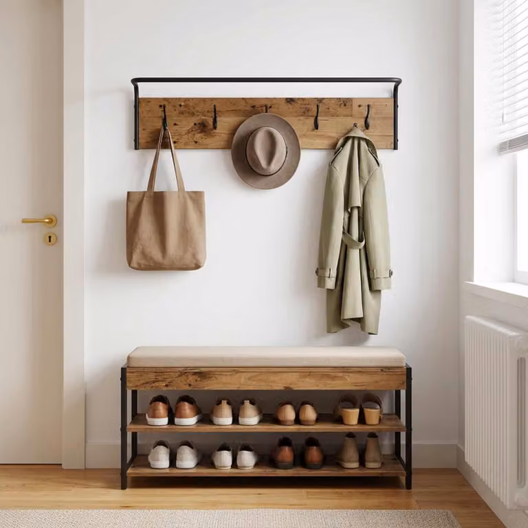 Appendiabiti moderno vidaXL in legno e metallo marrone L 100 cm x P 30 cm x H 25 cm