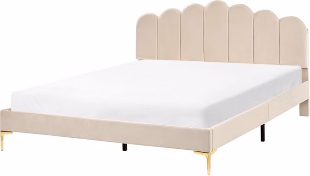 Letto matrimoniale BELIANI in velluto beige con testiera e base a doghe L/P/H: 160 x 200 x 110 cm