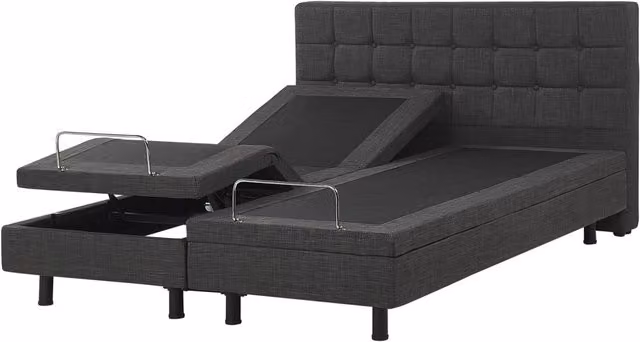 Letto matrimoniale moderno BELIANI in tessuto grigio con struttura regolabile motorizzata e telecomando wireless L/P: 160 x 200 cm