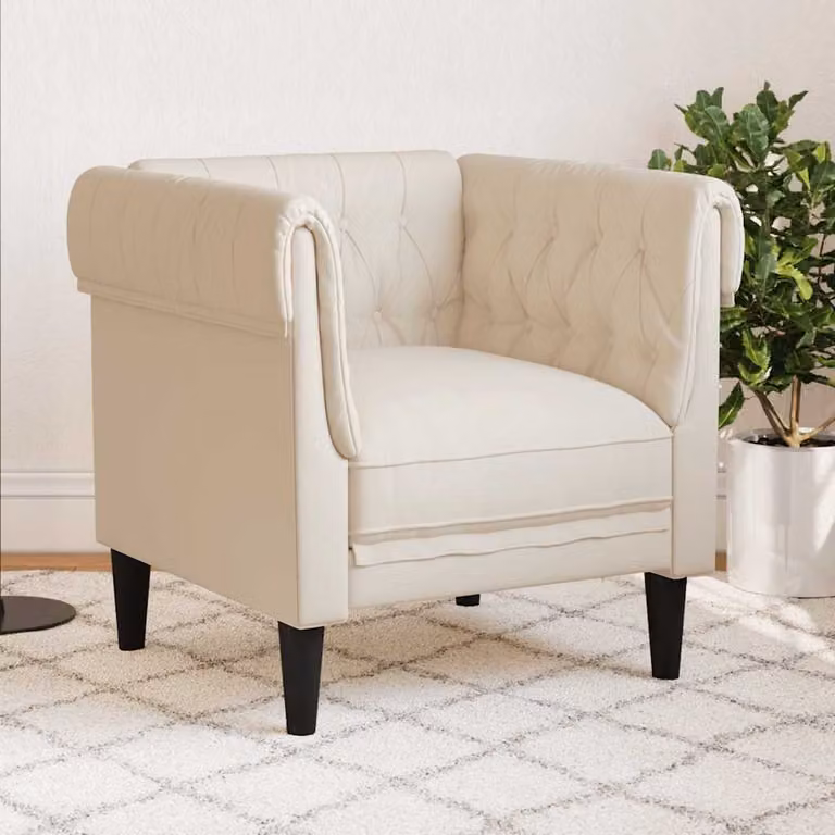 Poltrona Chesterfield vidaXL in tessuto beige con struttura in legno massiccio