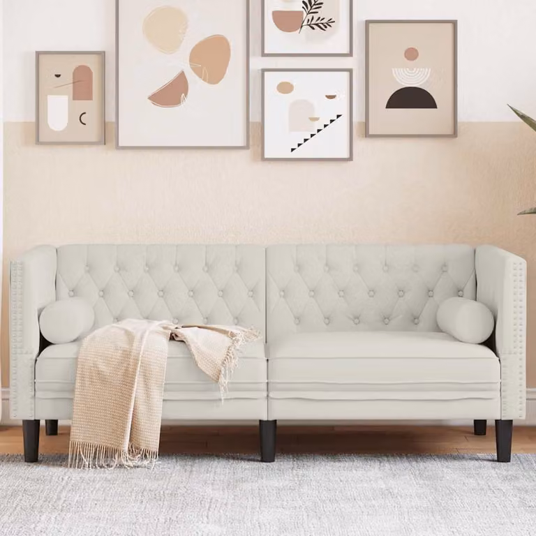 vidaXL Divano Chesterfield a 2 posti in velluto beige con cuscini coordinati