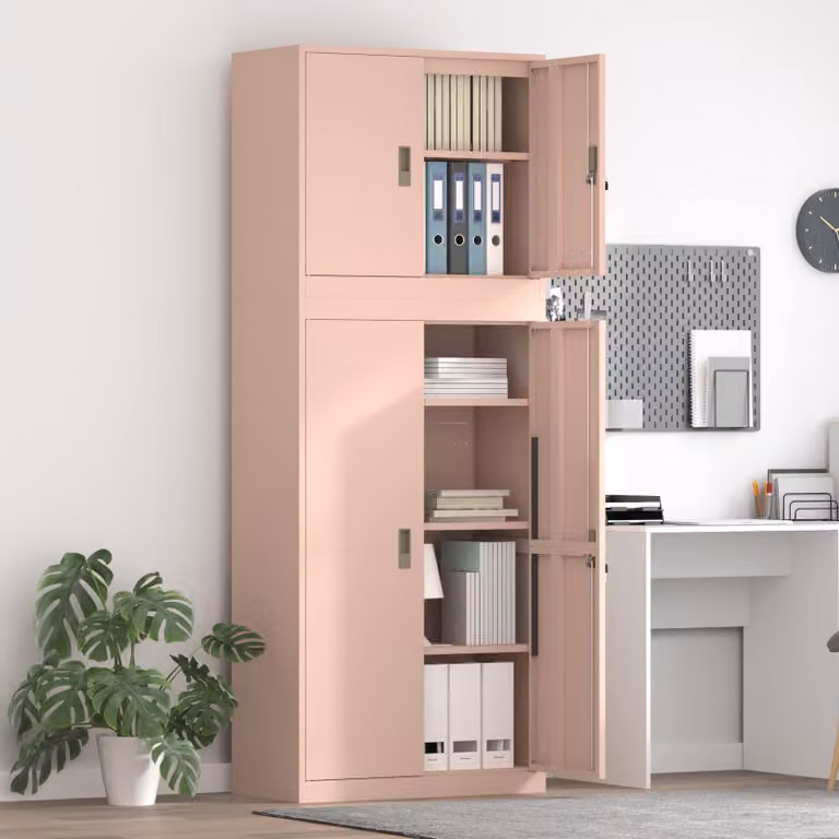 Set di 2 armadi vidaXL in metallo rosa con ante a battente e serratura, L: 80 cm, P: 40 cm, H: 210 cm