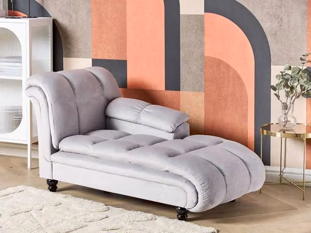 Chaise longue BELIANI in velluto grigio con imbottitura a sinistra e design moderno L/P/H: 141 x 70 x 76 cm