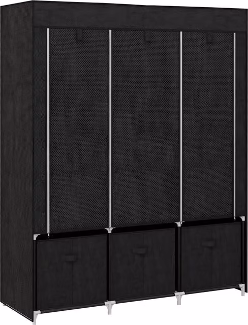 HOMCOM Armadio in Tessuto Salvaspazio con Ante Avvolgibili e Cassetti, Nero, L: 125 cm, P: 43 cm, H: 162.5 cm