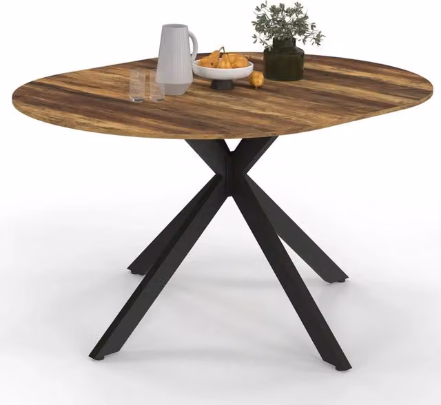 IDMarket Tavolo da pranzo rotondo allungabile HAWKINS con gamba a ragno nera e piano in legno scuro, per 4-8 persone, L: 110-150 cm, P: 110-150 cm, H: 76 cm