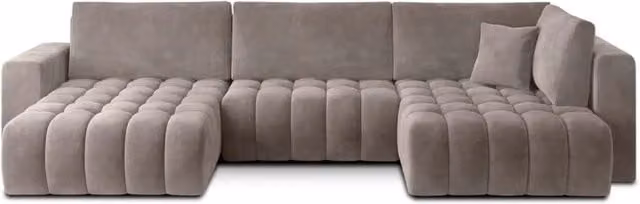 Divano ad angolo convertibile BONITA MEUBLORAMA beige effetto tessuto, 6 posti con funzione letto e poggiatesta regolabile, lato sinistro - L/P/H: 350 x 175 x 92 cm