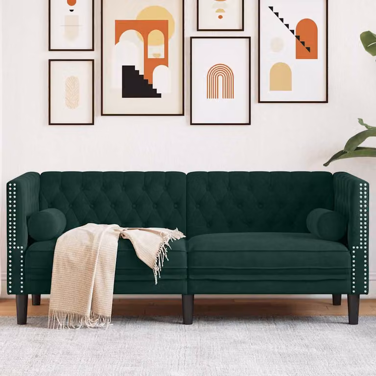 vidaXL Divano Chesterfield a 2 Posti in Velluto Verde con Cuscini, L: 174,0 cm, P: 74,5 cm, H: 70,5 cm