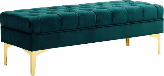 Cassapanca Contenitore Imbottita HOMCOM con Rivestimento in Velluto Trapuntato, Verde Scuro
