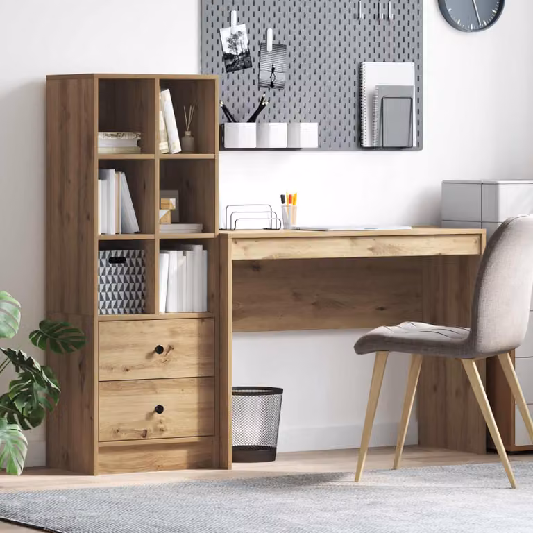 Set di scrivania e scaffale moderno vidaXL in legno e MDF color marrone L: 145,5 cm, P: 40 cm, H: 127 cm