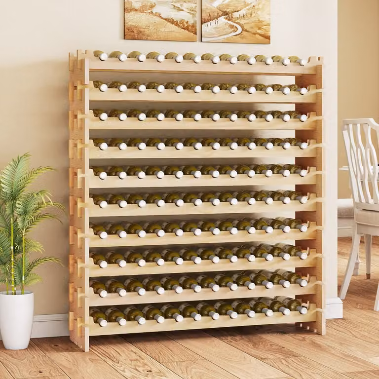 Costway Portabottiglie per vino in legno naturale marrone con 10 ripiani impilabili per 120 bottiglie