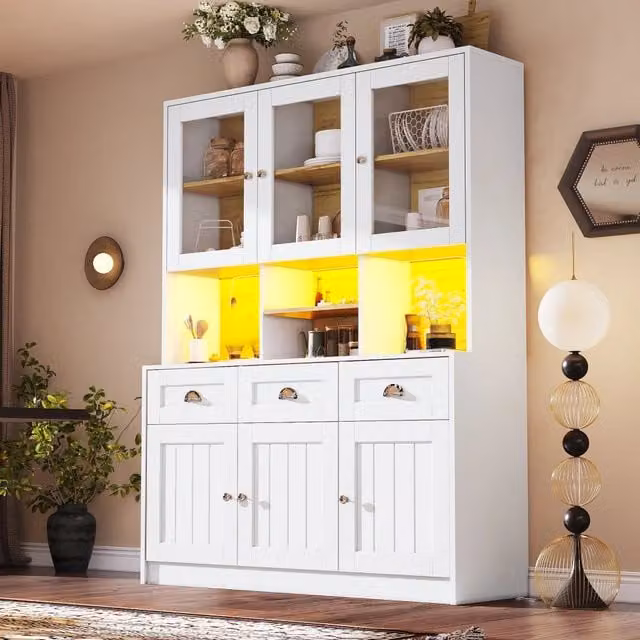 Mobile colonna da cucina Mivray bianco opaco con LED controllabile tramite app, 3 cassetti e 6 ante in MDF, L/P/H: 140 x 40 x 175 cm