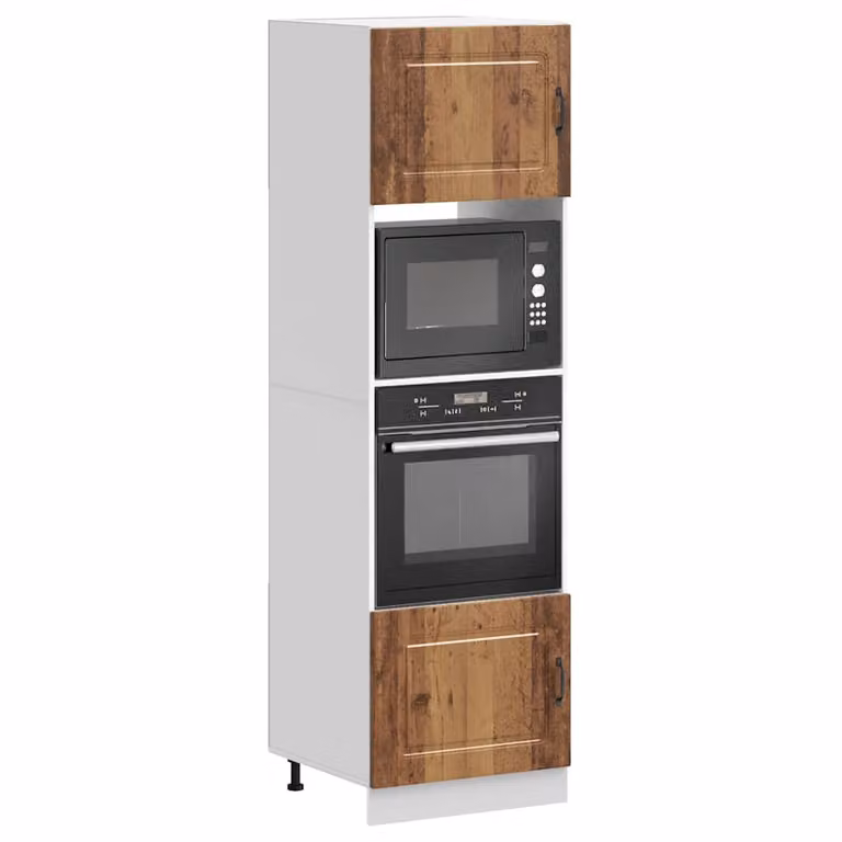 Set di 2 armadi per forno Kalmar vidaXL in legno multistrato color marrone, stile classico con ante a battente