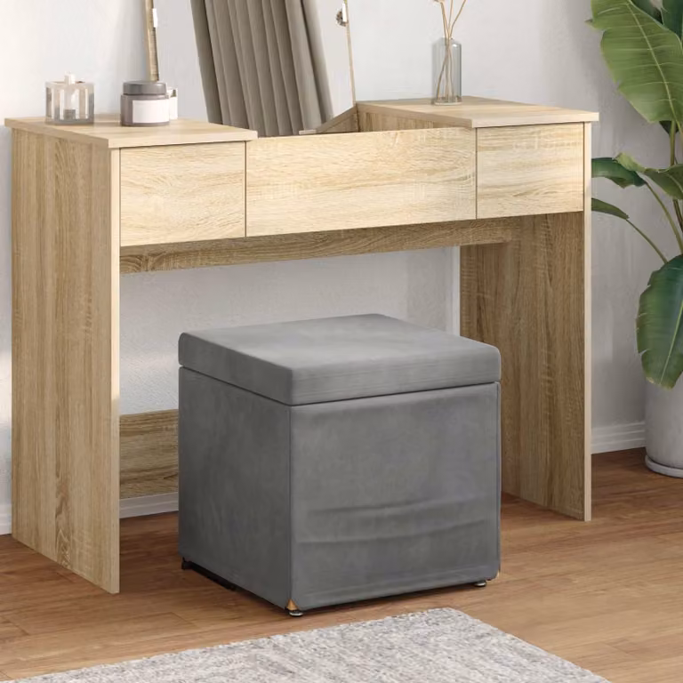 Pouf cubico vidaXL in velluto grigio con struttura in legno L 41 x P 41 x H 40 cm