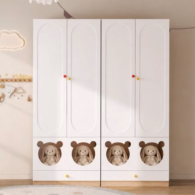Armadio per bambini WISHDOR con 2 ante, cassetti interni e appendiabiti, Bianco e Marrone, L: 80 cm, P: 50 cm, H: 200 cm