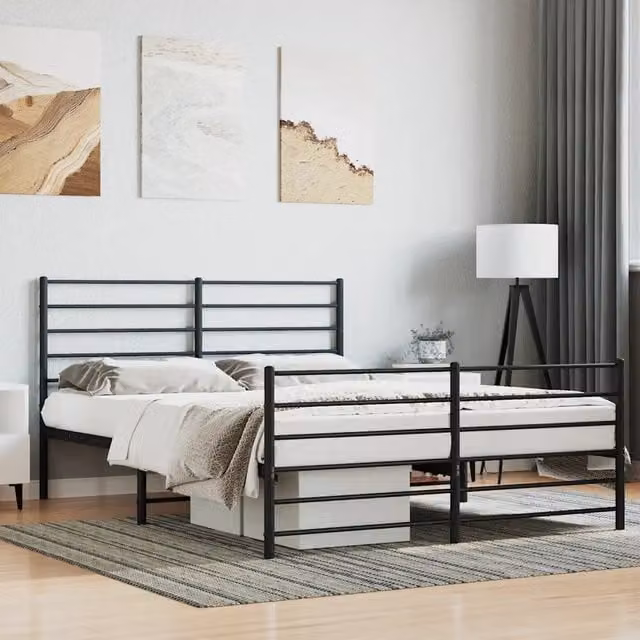 Struttura Letto in Metallo Design Mania con Pediera e Giroletto Nero L/P: 160 x 200 cm