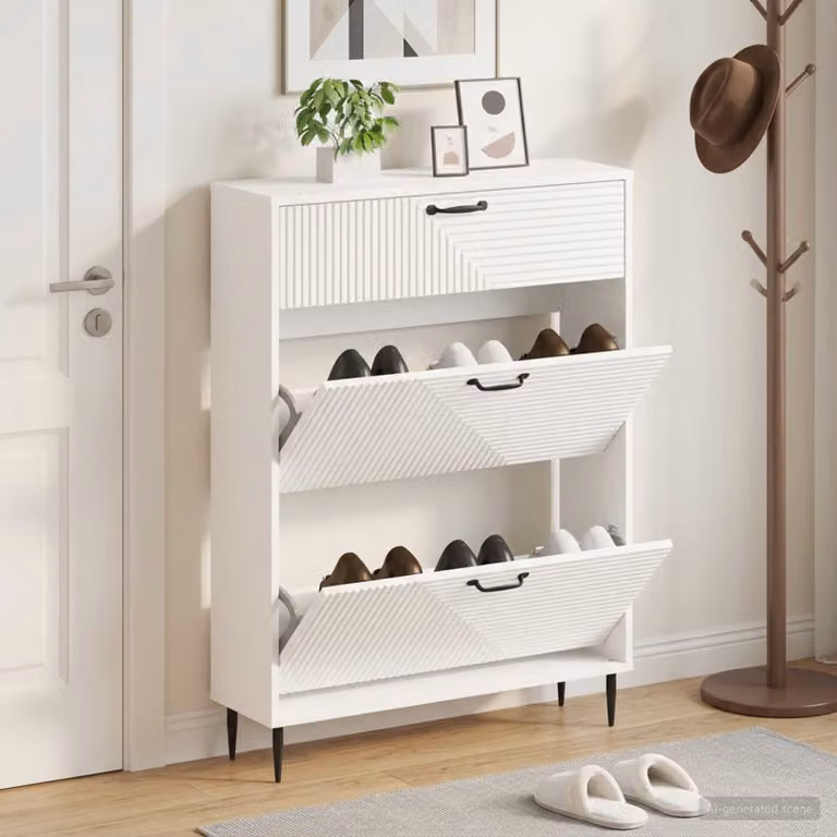 Mobile porta scarpe moderno vidaXL HAARLEM in MDF e metallo, L/P/H: 78 x 24 x 103 cm