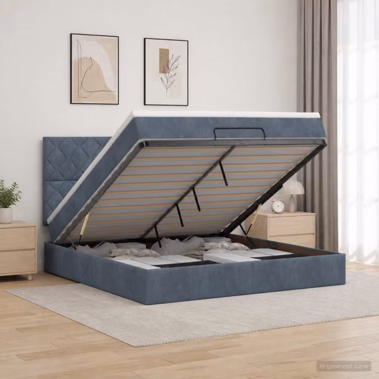 Letto ottomano con materasso vidaXL in velluto grigio scuro, L/P/H: 140 x 190 x 88 cm