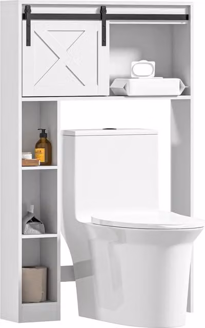 Mobile contenitore da bagno HOMCOM sopra il WC con ante scorrevoli e ripiani regolabili, bianco opaco