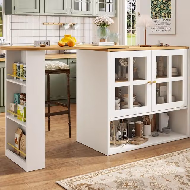 Armadio Girevole 360 REDOM Bianco con Ante in Vetro e Ripiani Interni L: 138-204 cm, P: 39 cm, H: 102,5 cm