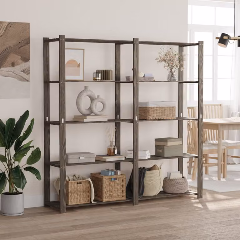 Scaffale a 5 Livelli vidaXL in Legno di Pino Grigio L 170 cm x P 38 cm x H 170 cm