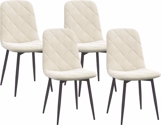 Set di 4 sedie da pranzo moderne HOMCOM imbottite in velluto beige con schienale alto e gambe in acciaio